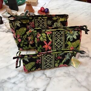 Vera Bradley 3 piece small bow cosmetic case set in botanica print